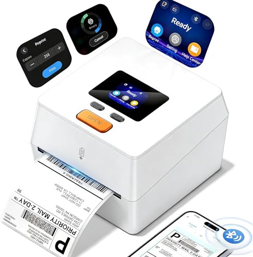 Phomemo Thermal Label Printer with Touchable Screen & Built-in Label Bin | 4x6 Bluetooth Shipping Label Printer, D420D Thermal Printers for Small Business, Compatible with Royal Mail, DHL, DPD, White