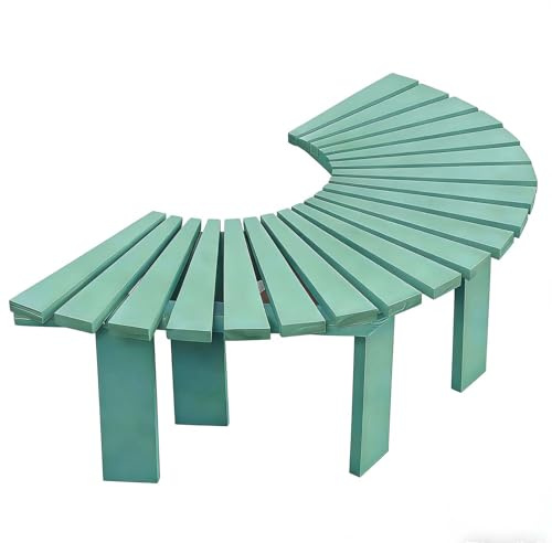 Banco de jardín al aire libre, bancos de patio resistentes a la intemperie, sin respaldo, listones de madera, asientos de ocio, parque, patio trasero, banco de árbol envolvente(Green,Half Round)