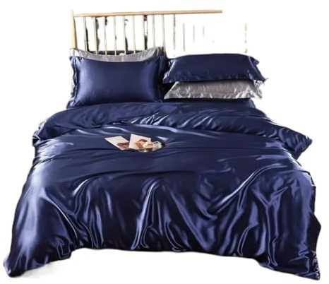 LuoAXINN Satinsängkläder set, imitation, silke, påslakan, enfärgad, satin, sängkläder, hudvänlig, queen size, täcke och örngott (färg 2, AU queen size 3 st)