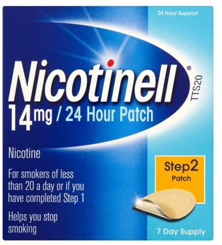 Nicotinell Nicotine 14mg Patch (Pack of 7), Nicotine Patches, Stop Smoking Aid, 24h Craving Control, Step 2 For Moderate Smokers, Quit Smoking Aid