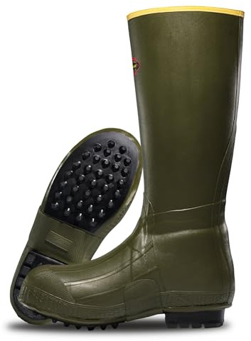 LaCrosse Burly Air Grip 18-Inch Waterproof Work Boots - Insulating Wool Felt Midsole & Mens Rubber Boots - Self-Cleaning High-Traction Outsole & Rainboots for Wet Terrain - Olive Drab Green - 12