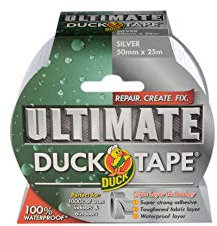 Duck Tape Ultimate Gewebeband, silberfarben, 50 mm x 25 m, das ultimative, hochfeste, wasserdichte Gaffer- und Reparaturband, Gewebeband