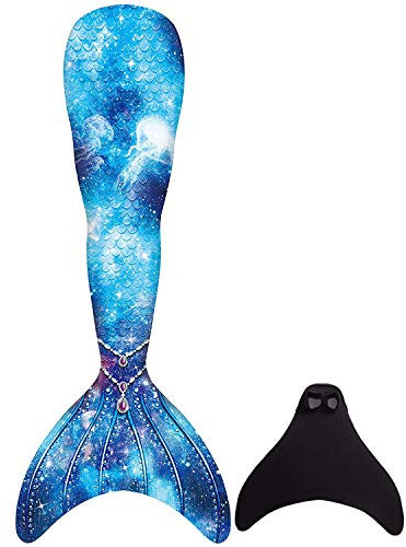 BAWADE Meerjungfrauenflosse für Mädchen – Meerjungfrau Flosse Schwimmen Meerjungfrauenschwanz Passend für 110-170cm Höhe, Mehrfarbig (G-01), 130
