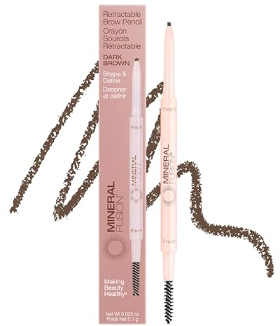 Mineral Fusion Retractable Brow Pencil (Dark Brown) - TZR 2025 Beauty Heroes Award Winner - Shape & Define Eyebrow with Blending Spoolie Brush - Velvety Smooth, Long-Lasting Color - Vegan Formula