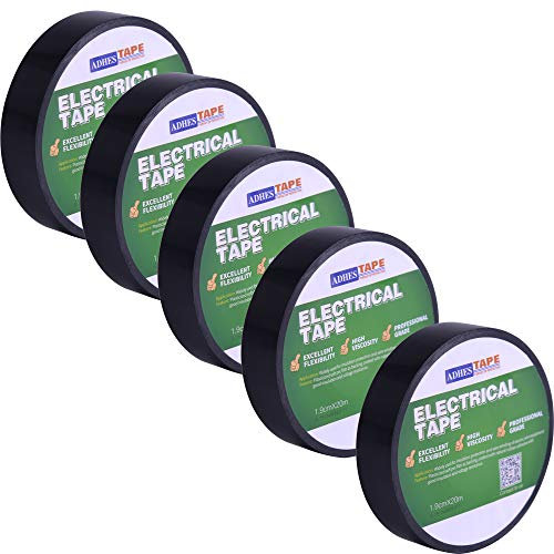 ADHES Electrical Tape Black Electric Tape Insulation Tape Strong Adhesive 19mmx20m Pack of 5Rolls