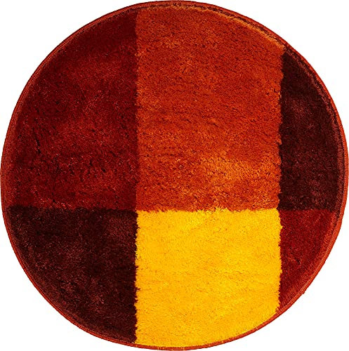 Erwin Müller Badematte, Badteppich Kallithea karo Grafik-Muster Terra Größe rund: 80 cm Ø - flauschig weich, schnell trocknend, rutschhemmend, für Fußbodenheizung geeignet