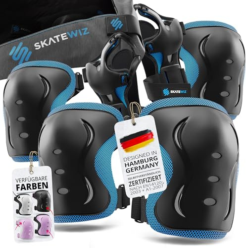 SKATEWIZ Knee Pads for Kids - Kids Knee and Elbow Pads for Children - Scooter Roller Skating Skateboard Inline Skates - IMPACT - Size S Blue - Skating Protective Gear