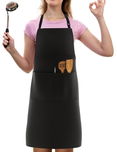 LEFUNDA® Tablier de cuisine, Étanche avec 3 Poches, Tablier de Barbecue Réglable avec de Longues Lanières, Chef Tabliers pour Homme Femme,BBQ,Restaurant,Café, Pâtisserie,Jardin,Serveurs,Serveuse,école