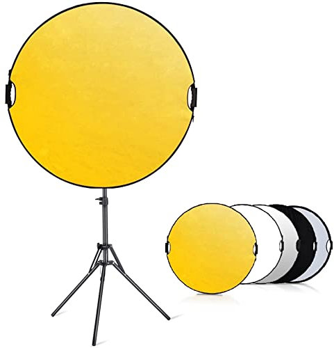 Selens Reflector 5 en 1 de 110 cm con trípode de luz, kit de soporte para fotografía de estudio fotográfico, reflector redondo, difusor de oro/plata/blanco/negro/transparente