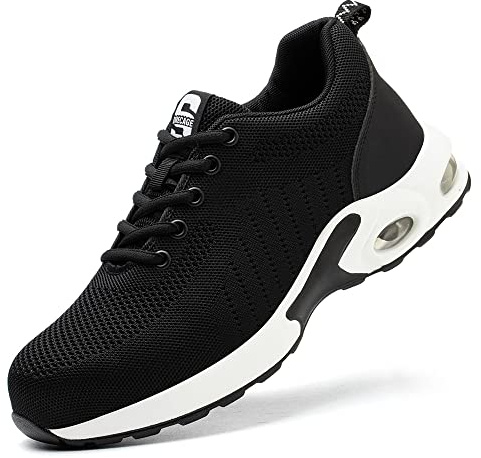 Scarpe Antinfortunistica Uomo Donna Leggere Scarpe da Lavoro con Punta in Acciaio Scarpe da Lavoro Comodo Antistatico Antiscivolo Traspiranti Sportive Sicurezza Scarpe Nero 44 EU
