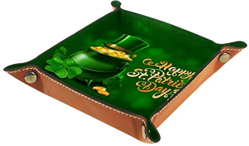 suojapuku Ledertablett,Leder St. Patricks Day Gold World Tablett,Taschenleerer Tablett für Aufbewahrungsschlüssel-Münzen-Schmuckuhr