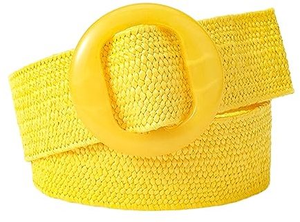 KONGNY Vintage Paille Tressé Ceinture pour Femmes Pp Paille Tissé Élastique Taille Ceinture Bretelles D'été Boho Robe Chemise Décoration Large Ceinture, Jaune