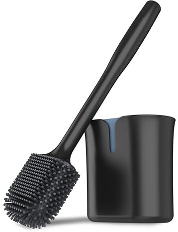 MR.SIGA Escobillero y Portaescobillas, Escobillero con cerdas de TPR duraderas y Flexibles, Escobillero de Pared para la Limpieza del baño, Negro, 1 Pack