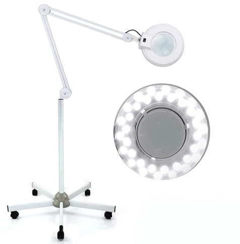 NaMaSyo 8 luci a LED per la posizione di lavoro, 5 diottrie, lente d'ingrandimento da tavolo, con treppiede, per saloni di cosmetici, studi medici, hobby, lente d'ingrandimento (LED)