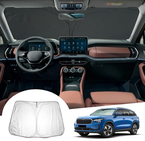GAFAT Compatible con Kodiaq 2024 2025/Kodiaq RS 2017-2023 Parasol Parabrisas Interior, Kodiaq II 2024 Protección Solar Parasole Lunas Delanteras, Refrigeración, Protección UV, Kodiaq Accesorios 2024
