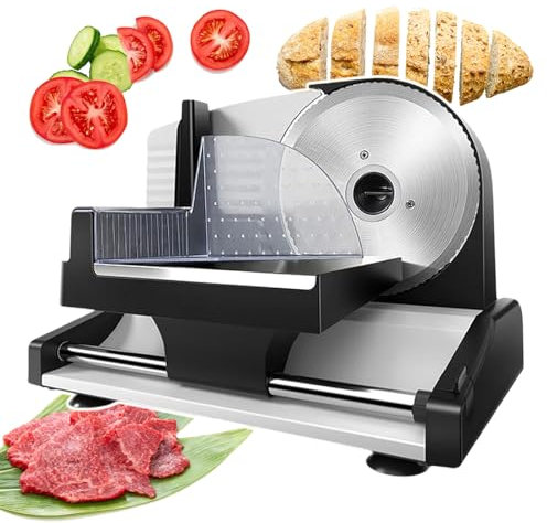 pealiritansemen Cortadora De Alimentos Profesional para Uso Doméstico, Cortadora De Pan Eléctrica De 200 W con Cuchilla De Acero Inoxidable De 19 Cm De Diámetro, Portador De Carne Extraíble