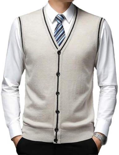 Gilet tricoté en cachemire pour homme - Col en V - Solide - Cardigan tricoté