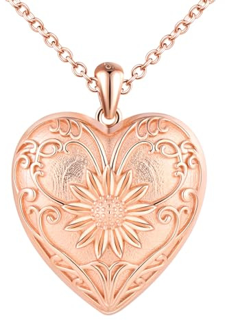 MICYUMI Pendentif médaillon photo en forme de cœur pour femme, chaîne en argent sterling 925, collier avec motif floral, Argent, Pas de gemme