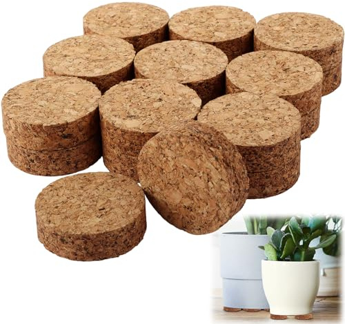 LOLYSIC Lot de 48 pieds de pot en liège naturel pour pots de fleurs d'extérieur, rehausseurs invisibles pour intérieur et extérieur, pots de fleurs, drainage et prévention de la pourriture, 5 x 1,5 cm