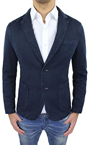 Evoga Blazer Giacca Uomo Grigio Nero Blu Beige Slim Fit Elegante Formale Casual in Cotone (IT, Testo, L, Regular, Regular, Blu Scuro Navy)