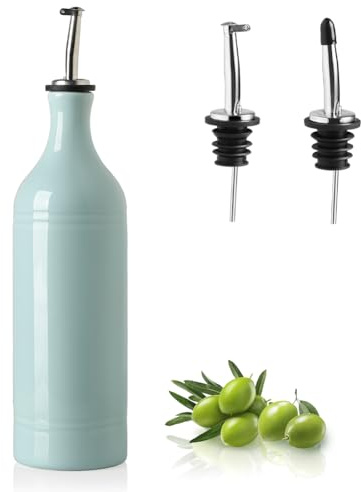 Sweejar Large Ceramic Olive Oil Dispenser Bottle, Opaque Oil Cruet Protects to Reduce Oxidation, Suitable For Storage Of Vinegar, Soy Sauce & Other Liquids, Pack of 1, 24 Fl Oz (Light Blue)