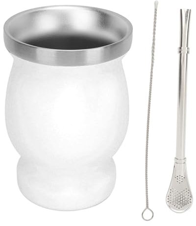 Fictory Taza de té de calabaza de acero inoxidable aislada para bebidas calientes con popote y cepillo, mantiene las bebidas calientes durante más tiempo, perfecta para té, café, vino, 230 ml