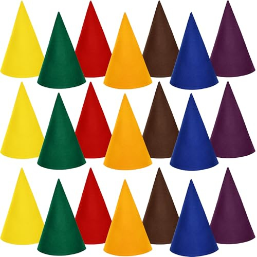 Rcanedny 21 Pcs Gnome Cone Hats Felt Dwarf Hat Solid Color Cone Hat Unisex Elf Hats for Christmas Halloween Party Costume Supplies, 7 Colors