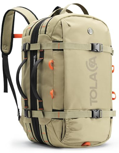 Tolaccea Reseryggsäck för bärbar dator, handbagage ryggsäck för män kvinnor, 40 L - 50 L expanderbar TSA-godkänd ryggsäck dagväska duffelväska, Ljus khaki, Medium, Företag