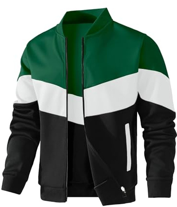 HYPESTFIT Men's Lightweight Bomber Jacket Color Block Varsity Coat Casual Jacket