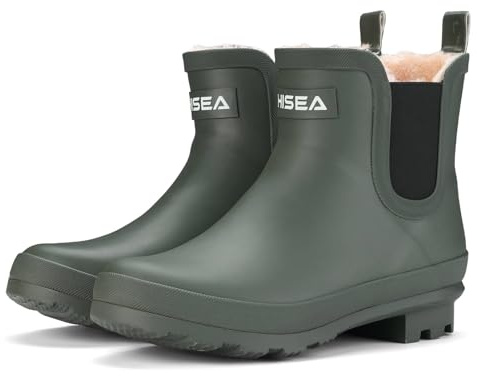 HISEA Women's Plush Chelsea Rain Boots Waterproof Ankle Rubber Shoes