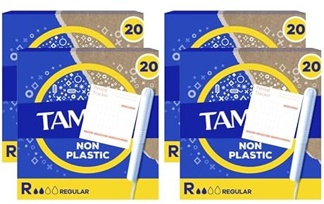 Tampons Multipack Bundle, Regular with Cardboard Applicator, 80 Tampons (4 Packs of 20), Leak Protection, Fragrance-Free, Super Absorbent for Long Lasting Protection AFG Supplies Bundle