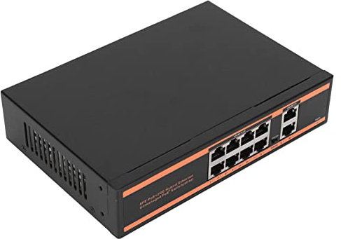 Yunseity Switch Poe A 10 Porte, 8 Porte Poe+ 100m, 2 Rj45 Gigabit, Ieee802.3af da 150 W, Silenzioso Senza Ventola, Switch di Rete in Lega di Aluminio, Ottimizzazione del Traffico