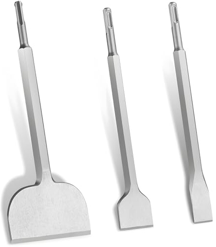 SDS PLUS Juego de 3 cinceles para azulejos, 14 x 250 mm, cincel plano de 40 x 250 mm y cincel de 100 x 280 mm, SDS Plus, juego de cinceles duraderos y afilados para azulejos, hormigón, piedra natural