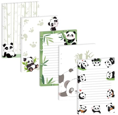 100 Sheets Panda A5 Planner Inserts - 120GSM Thick Pandas Bamboo Refill Papers for A5 6-Ring Binder, Cute Cartoon Animal Loose Leaf Sheets for Journal Diary Creative Planning Budget Graduation