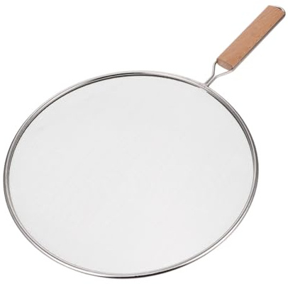 BESPORTBLE Tapa Antisalpicaduras de Aceite de Acero Inoxidable 29 CM Mango de Madera Rejilla Metálica para Cocina Protector contra Salpicaduras para Sartenes y Ollas