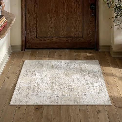 PureCozy Moderne Tapis Entree Interieur 60x90cm Beige Lavable Rug | D'entrée Paillasson,Petit Antidérapant Rugs,Chambre,Descente de Lit Carpets,Salle a Manger,Cuisine,Poil Ras Carpet