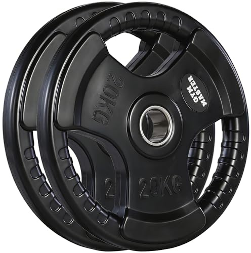 GYM MASTER Rubber Coated 2 Olympic Tri-Grip Weight Plates - 20kg (40kg Total)