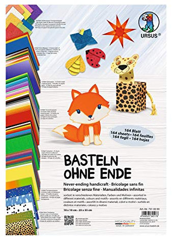 Ursus 7910099 - Basteln ohne Ende, Bastelpapier in verschiedenen Materialien, Farben und Motiven, 164 Blatt, ideale Grundlage für vielseitige Bastelarbeiten