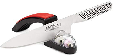 Global G-2220BR Kochmesser MinoSharp G2 + Schleifer schwarz/rot