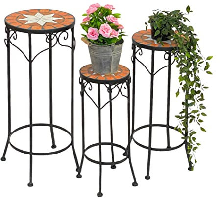 DanDiBo Blumenhocker Mosaik Rund 3er Set 46, 54, 62 cm Blumenständer 12011 Beistelltisch Pflanzenständer Mosaiktisch