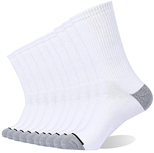 EnerWear 10 Pack Men's Cotton Moisture Wicking Heavy Cushion Crew Socks White Size 10-13 (Shoe Size 6-12)