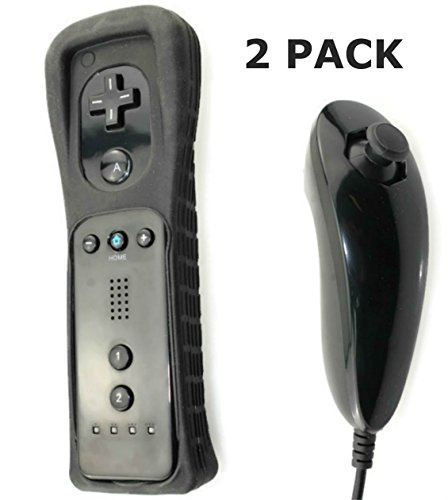 AMGGLOBAL® 2 x Nunchuck 2 x Remote Nunchuk Controller For Wii WII + FREE SILICONE COVER BLACK