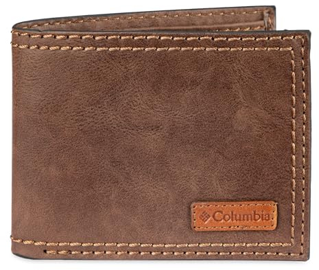 Columbia mens RFID Slim Bifold Wallet With ID Window Dark Tan