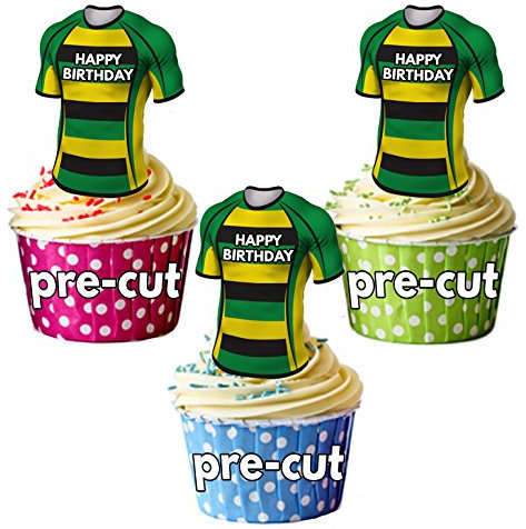 AK Giftshop PRECUT Happy Birthday Rugby Shirts - Edible Cupcake Toppers/Cake Decorations Northampton Colours (Pack of 12)
