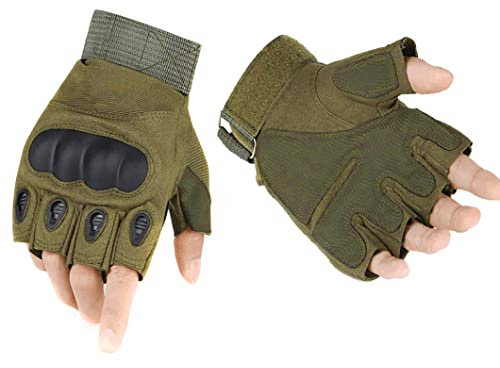 ThreeH Gants Tactiques de l'armée Militaire des Plein Air Demi-Doigt Unisexe Gants de Fitness en Cuir GL07M,Green