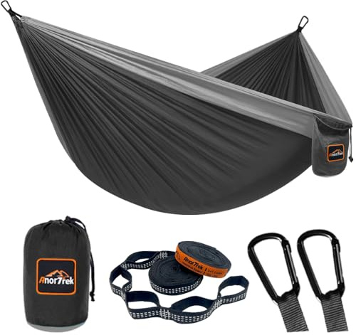 AnorTrek Camping Hammock, Super Lightweight Portable Parachute Hammock with Two Tree Straps Single or Double Nylon Travel Tree Hammocks for Camping Backpacking Hiking