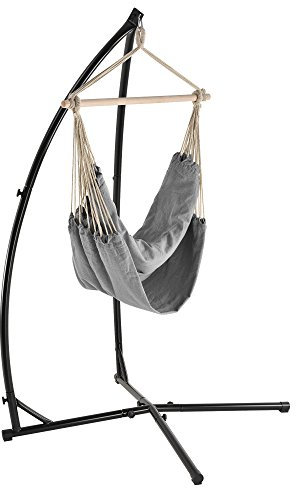 Siège Suspendu Fauteuil Suspendu Chaise Hamac avec Cadre Coton Polyester Métal Fritté 100 x 100 cm Gris