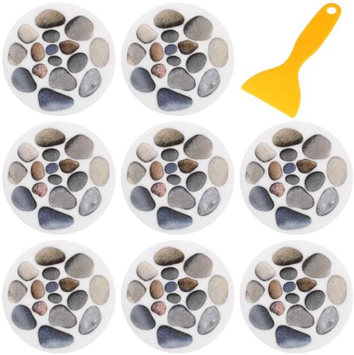 DOITOOL 8Pcs Non-Slip Bathtub Stickers, Cobblestone Bathtub Stickers, Shower Floor Decals, Anti Slip Tub Treads with Scraper, Colorful Pebble Bath Grips for Adults Kids