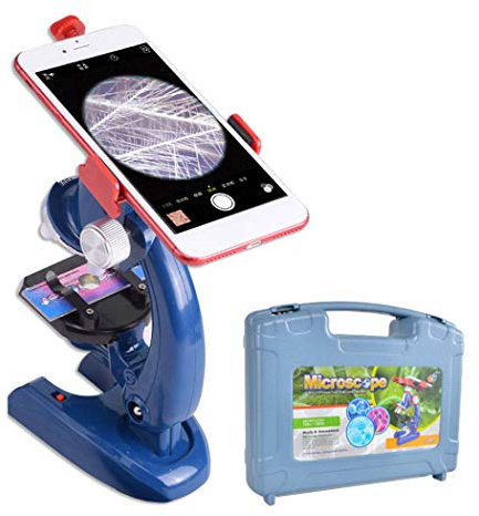 ALEENFOON Kinder Mikroskop Set 1200x 400x 100x Vergrößerung Wissenschaft Kinder Mikroskop Kit mit LED Beleuchtung mit Zubehör Telefonhalter Kunststoff-Box Set für Schüler