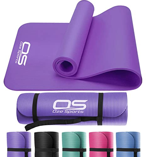 Yoga Mat Exercise NBR Fitness foam mat Extra Thick Non-Slip Large Padded High Density ideal for HiiT Pilates gymnastics mats Fitness & Workout with Free Carry Strap (Purple)